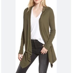 Splendid Draped Thermal Knit Hooded Cardigan with Pockets